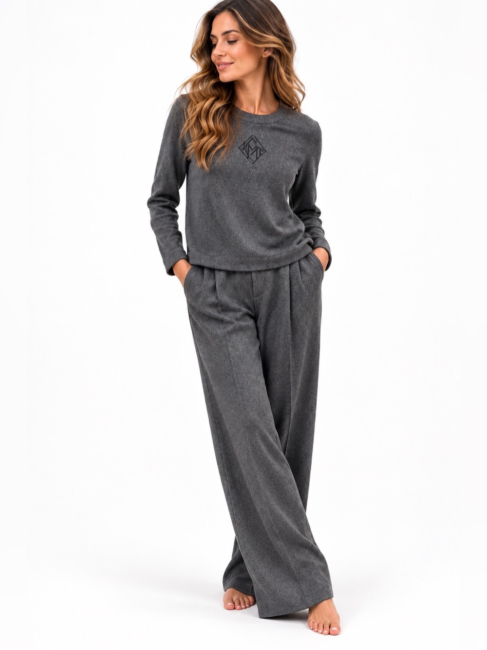 Vintage Mark Cross 100% Cashmere Silk Lined 2 Piece Lounge Set Pants Top